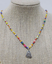 Load image into Gallery viewer, ॐ Sterling Jizō Necklaces on Rainbow Vintage Beads

