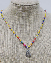 Load image into Gallery viewer, ॐ Sterling Jizō Necklaces on Rainbow Vintage Beads