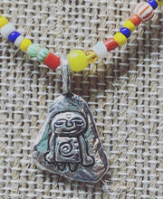 Load image into Gallery viewer, ॐ Sterling Jizō Necklaces on Rainbow Vintage Beads
