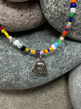 Load image into Gallery viewer, ॐ Sterling Jizō Necklaces on Rainbow Vintage Beads
