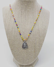 Load image into Gallery viewer, ॐ Sterling Jizō Necklaces on Rainbow Vintage Beads
